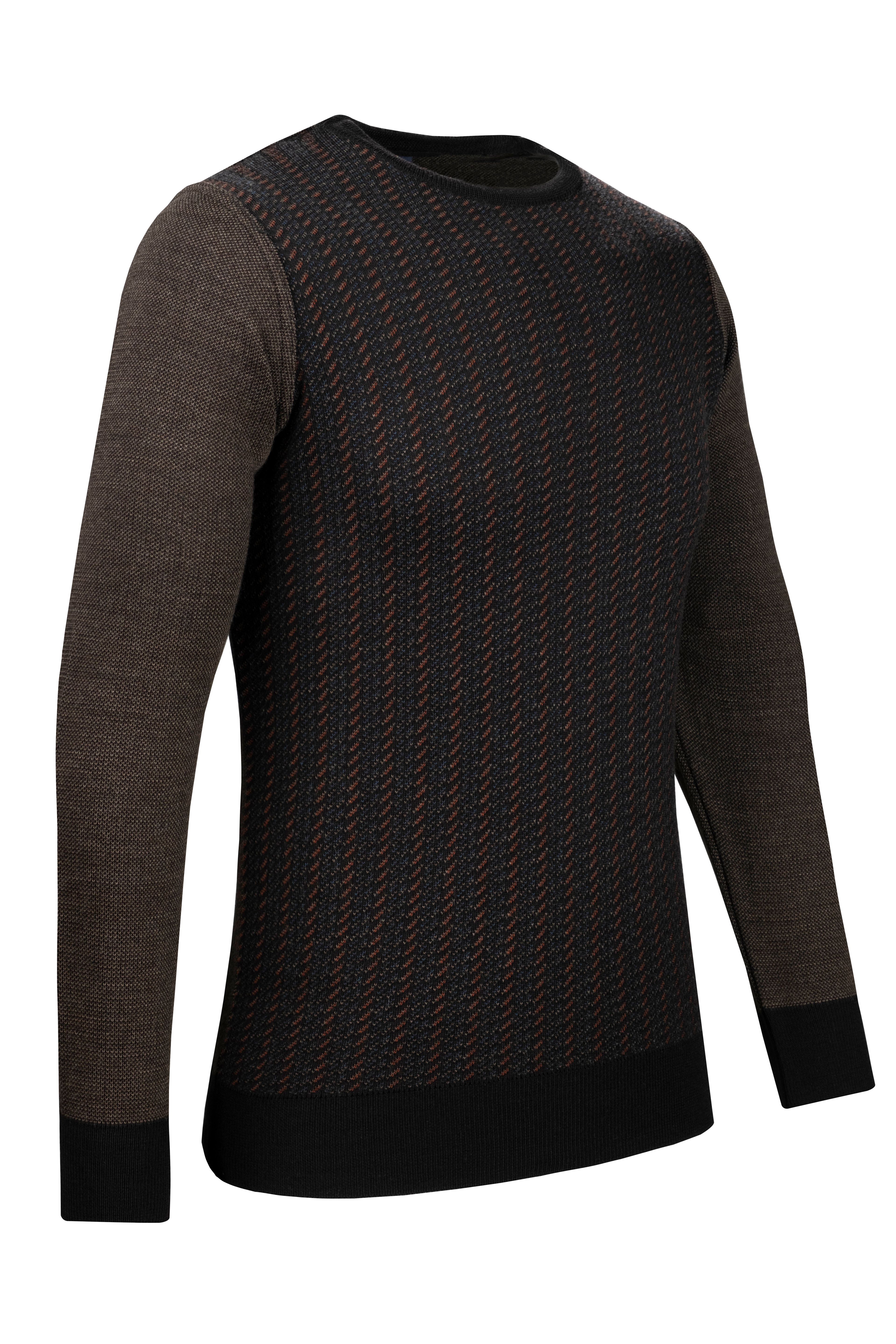 Stripe Knitwear Men's Crew Neck Knitwear Sweater Patterned Sleeve and Waist Elastic Steel Knitted Classic Pattern - 5010C - SİYAH