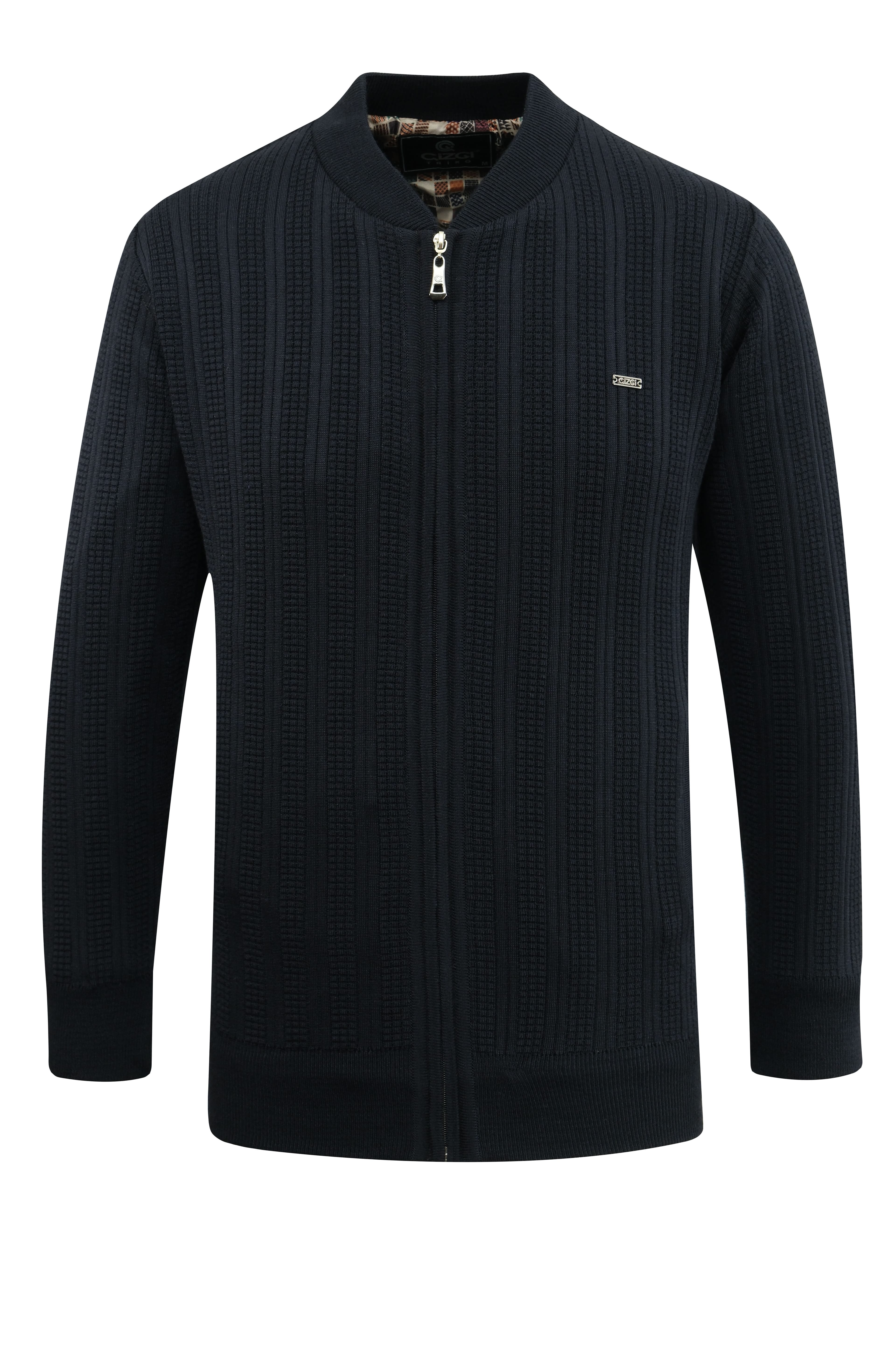Erkek Büyük Beden Astarlı Triko Mont Hakim Yaka Çelik Örgü Desenli Klasik Kalıp - 5209TB - NAVY BLUE
