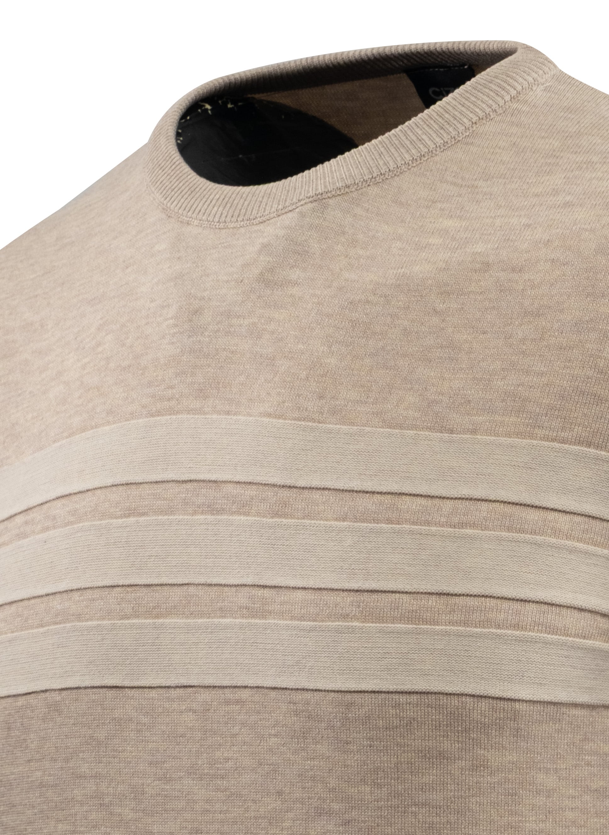 Erkek Sıfır Yaka Kazak Triko Şerit Desenli Klasik Kalıp - 5247C - BEIGE