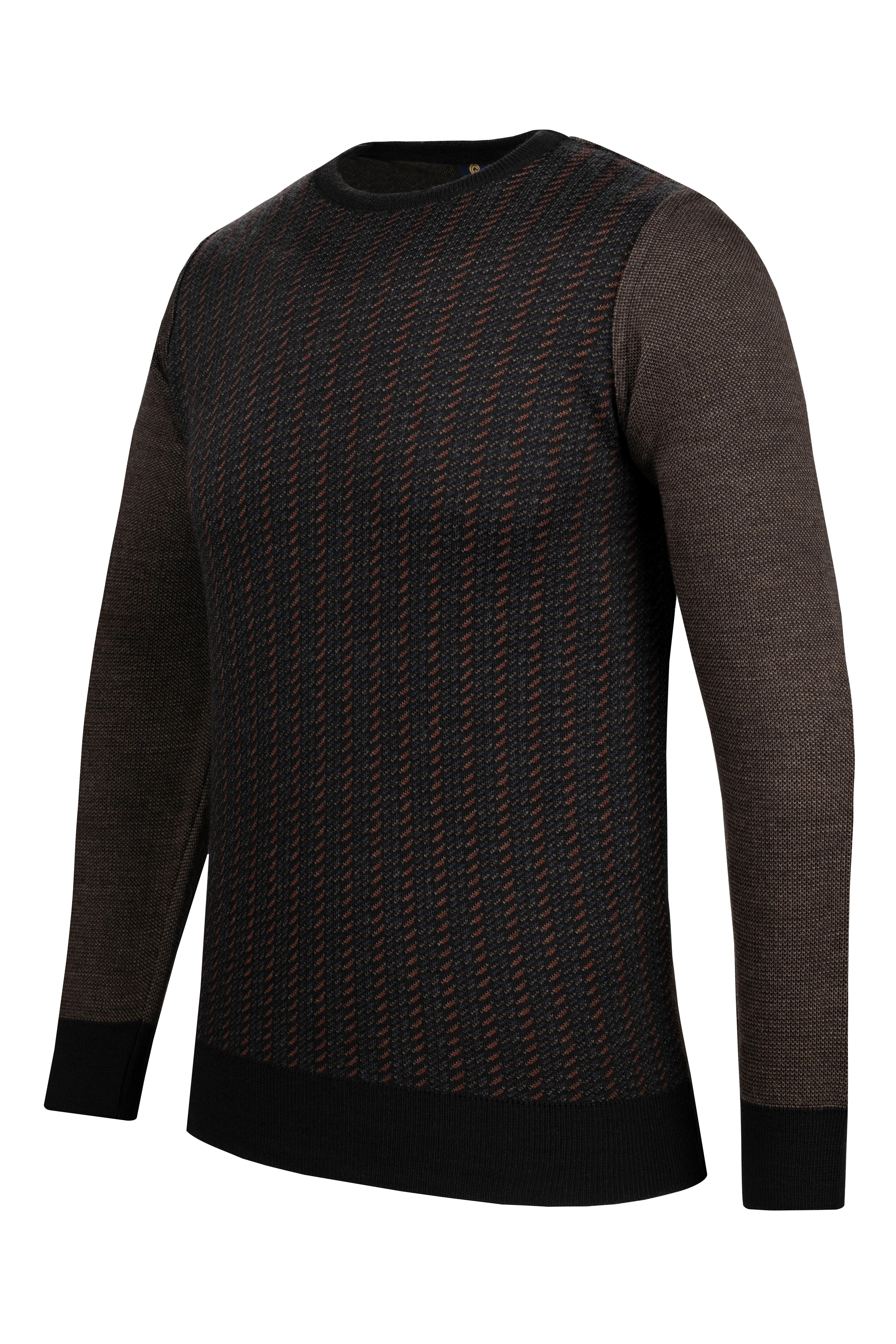 Stripe Knitwear Men's Crew Neck Knitwear Sweater Patterned Sleeve and Waist Elastic Steel Knitted Classic Pattern - 5010C - SİYAH