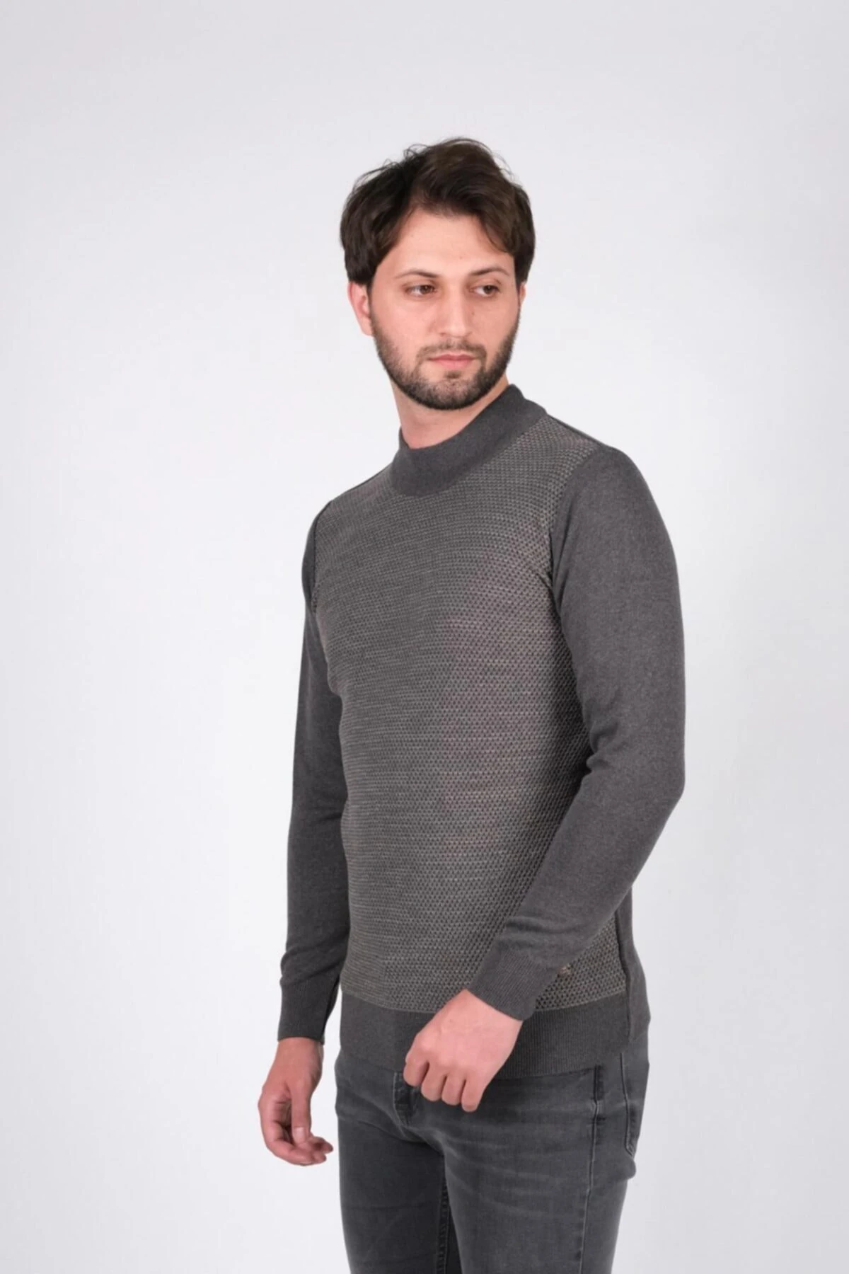 Erkek Yarım Balıkçı Triko Kazak Nokta Desenli Klasik Bel Ve Kol Lastikli Kışlık Dokuma Ç