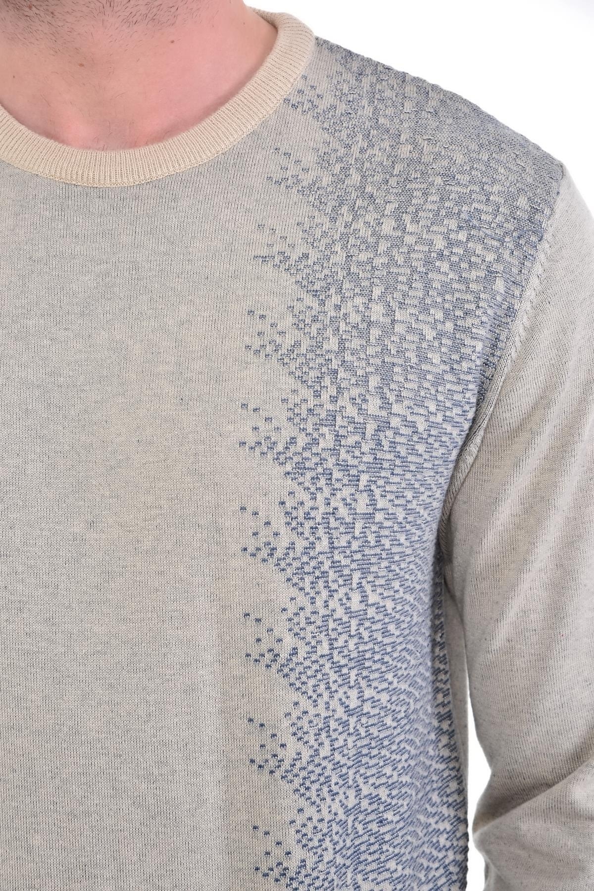 Erkek Sıfır Yaka Pamuklu Triko Bej Kazak Desenli Kol Ve Bel Lastikli Dokuma