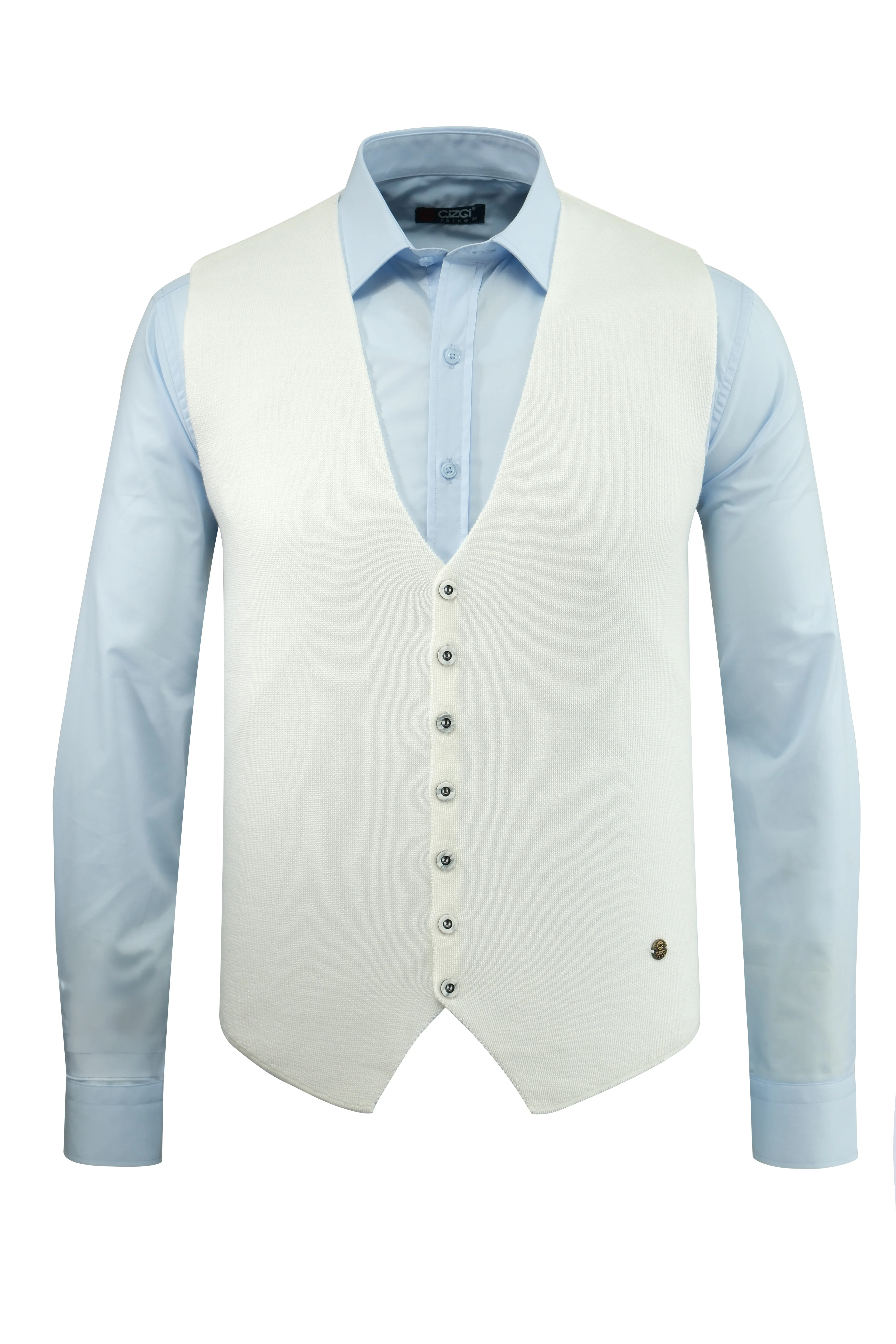 Çizgi Triko Erkek Düğmeli Spor / Regular Triko Örme Kolsuz Yelek - 4241LS