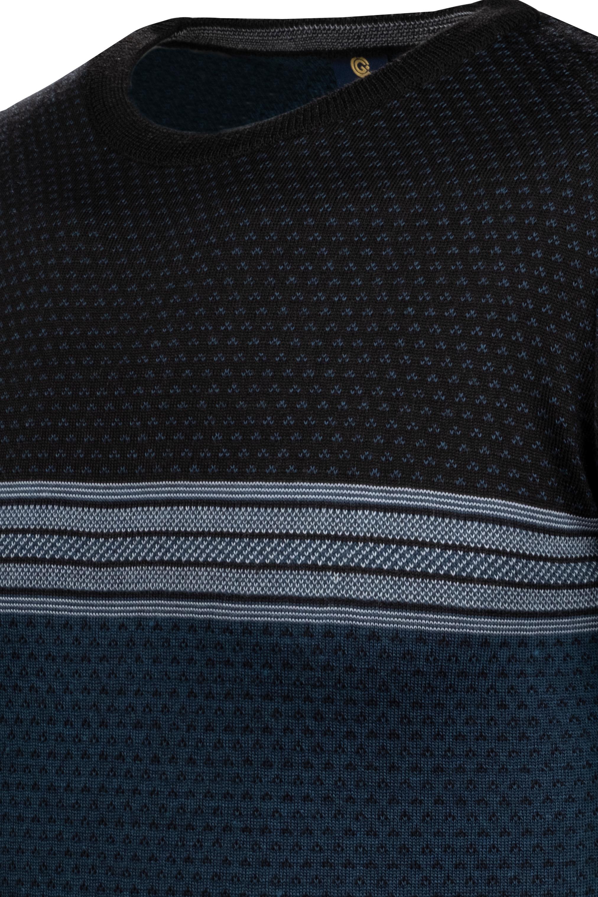 Stripe Knitwear Men's Crew Neck Knitwear Sweater Patterned Sleeve and Waist Elastic Steel Knitted Regular Pattern - 5009C - OIL