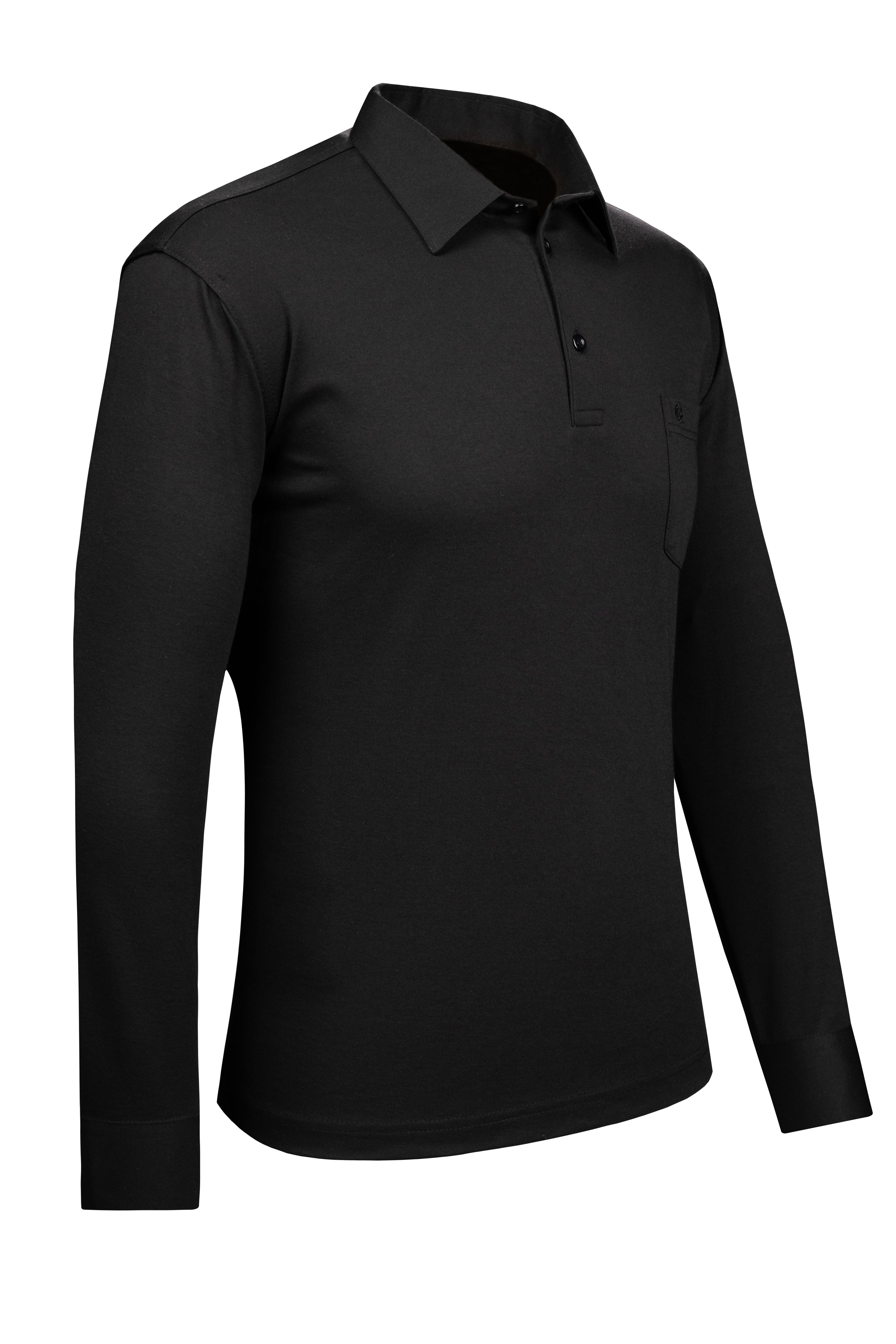 Stripe Knitwear Thin Spring Men's Shirt Collar Sleeve Cuffed Pocket Sweat - BLACK