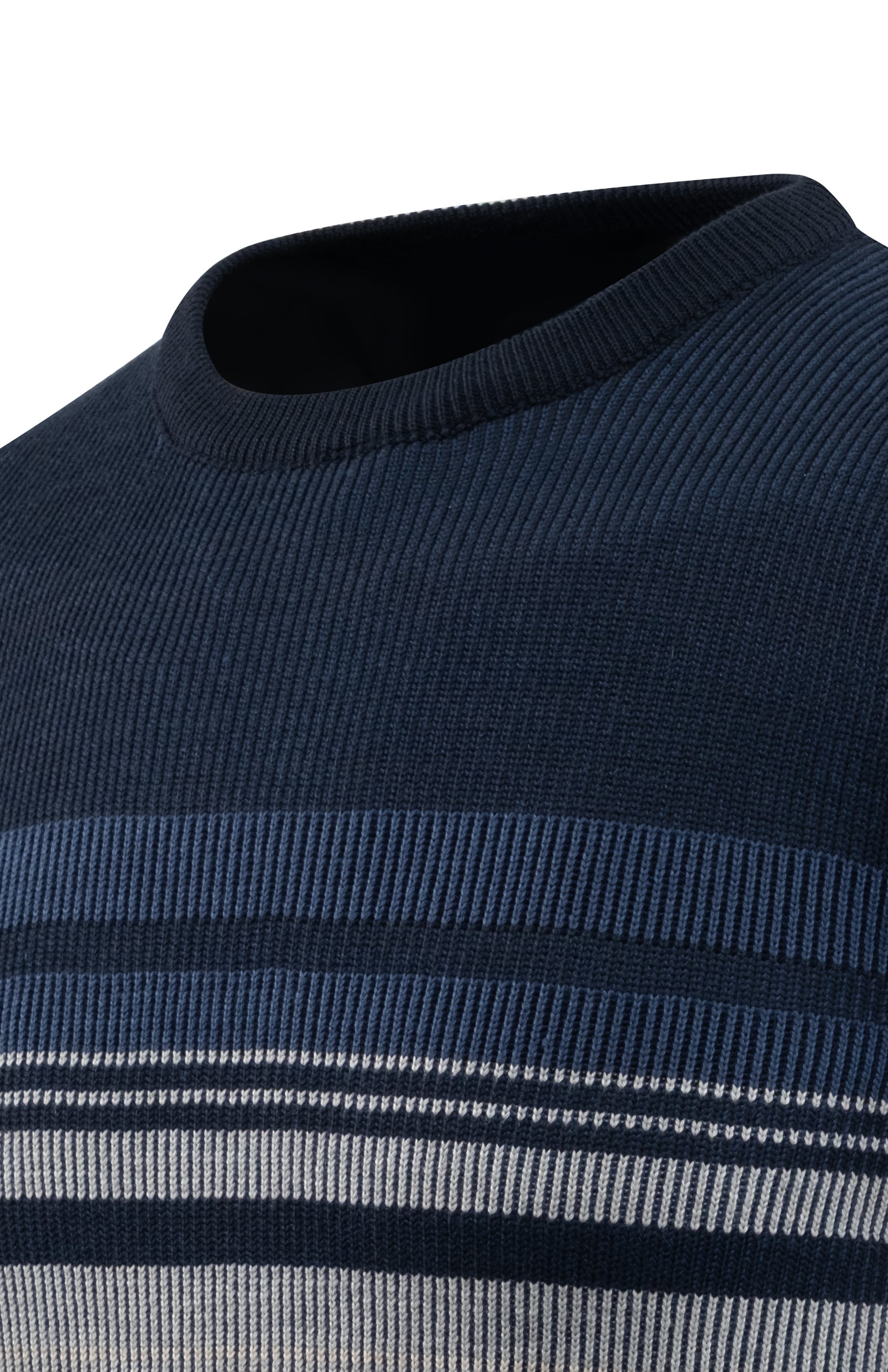 Erkek Sıfır Yaka Kazak Triko Selanik Örgü Desenli Klasik Kalıp - 5245C - NAVY BLUE