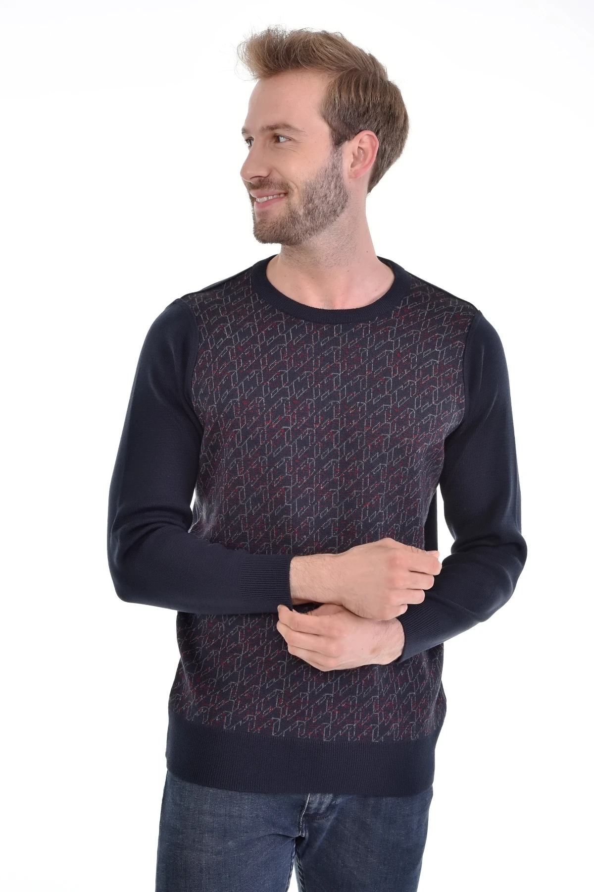 Çizgi Triko Erkek Sıfır Yaka Triko Kazak Desenli Kol Ve Bel Lastikli Dokuma Çelik Örgü - 4413C