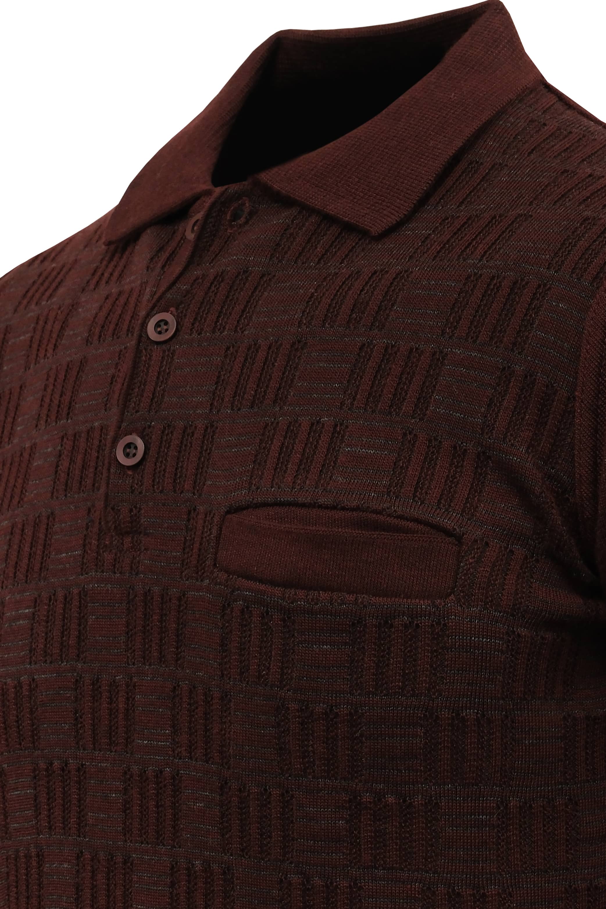 Erkek Polo Yaka Kazak Cepli Kabarmalı Çelik Örgü Klasik Kalıp - 5215F - BORDO
