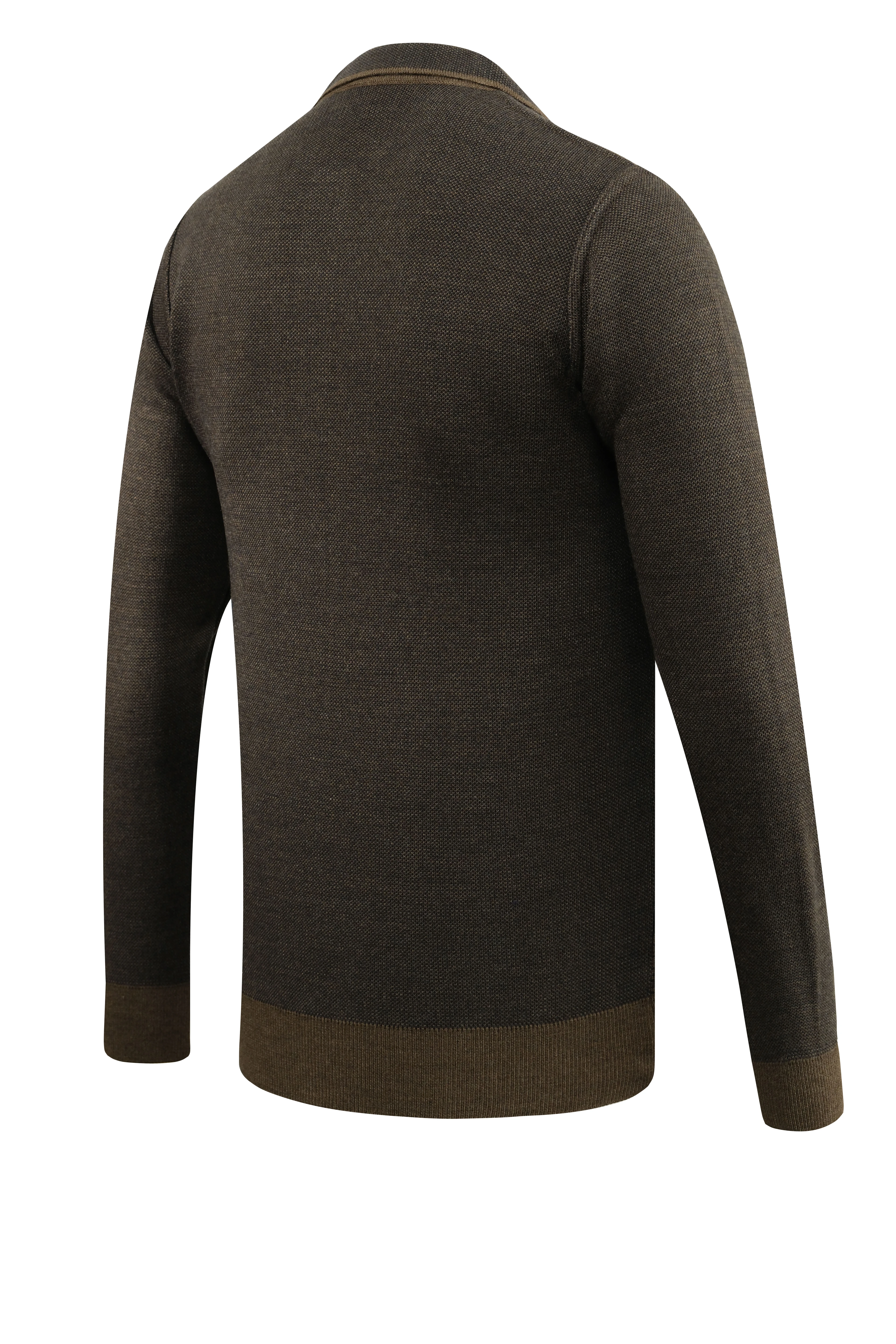 Erkek Büyük Beden Polo Yaka Kazak Cepli Desenli Çelik Örgü Klasik Kalıp - 5208FB - TAUPE