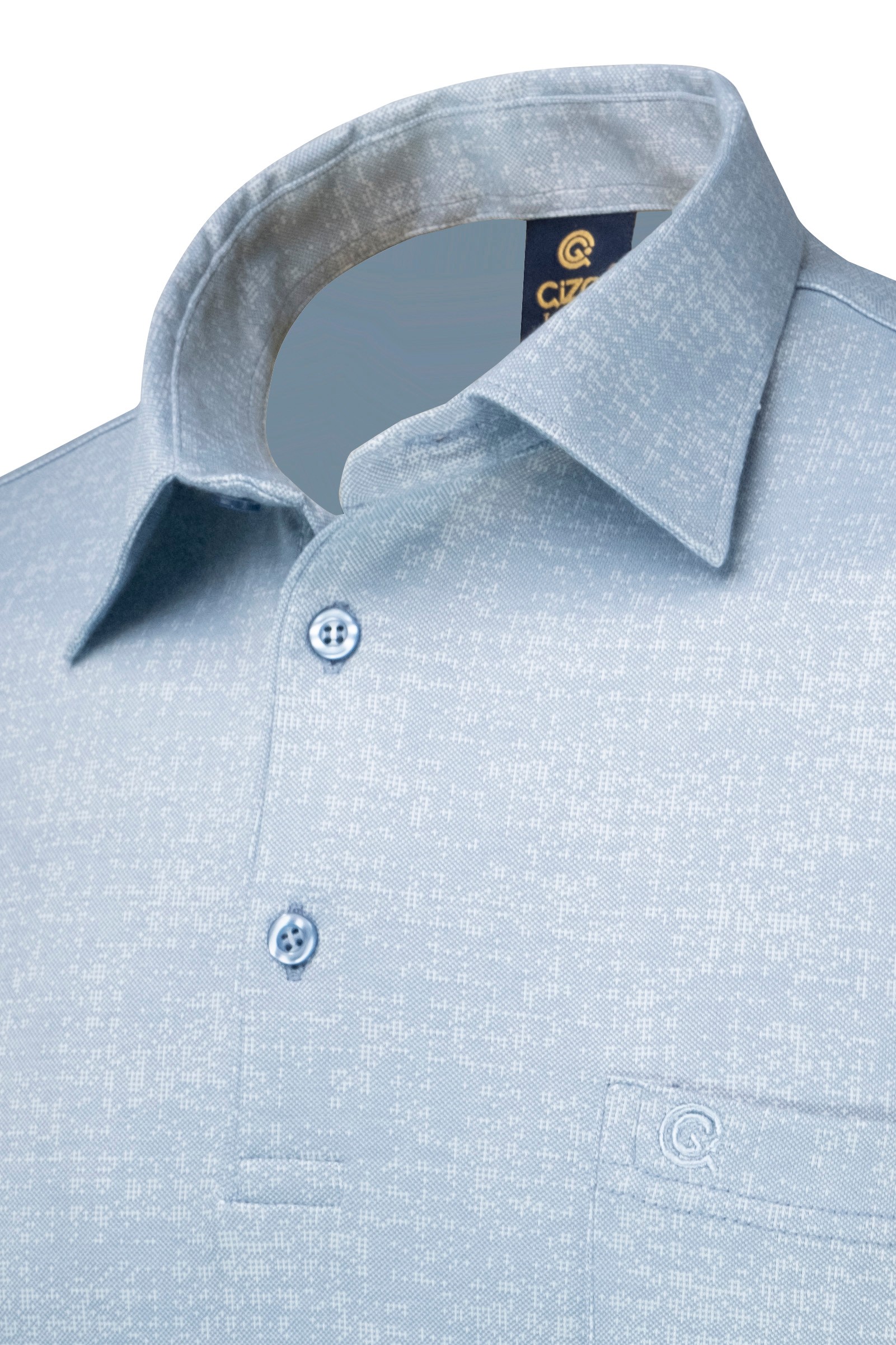 Erkek Gömlek Yaka Düğmeli Cepli Tişört Klasik Kalıp - MAVİ