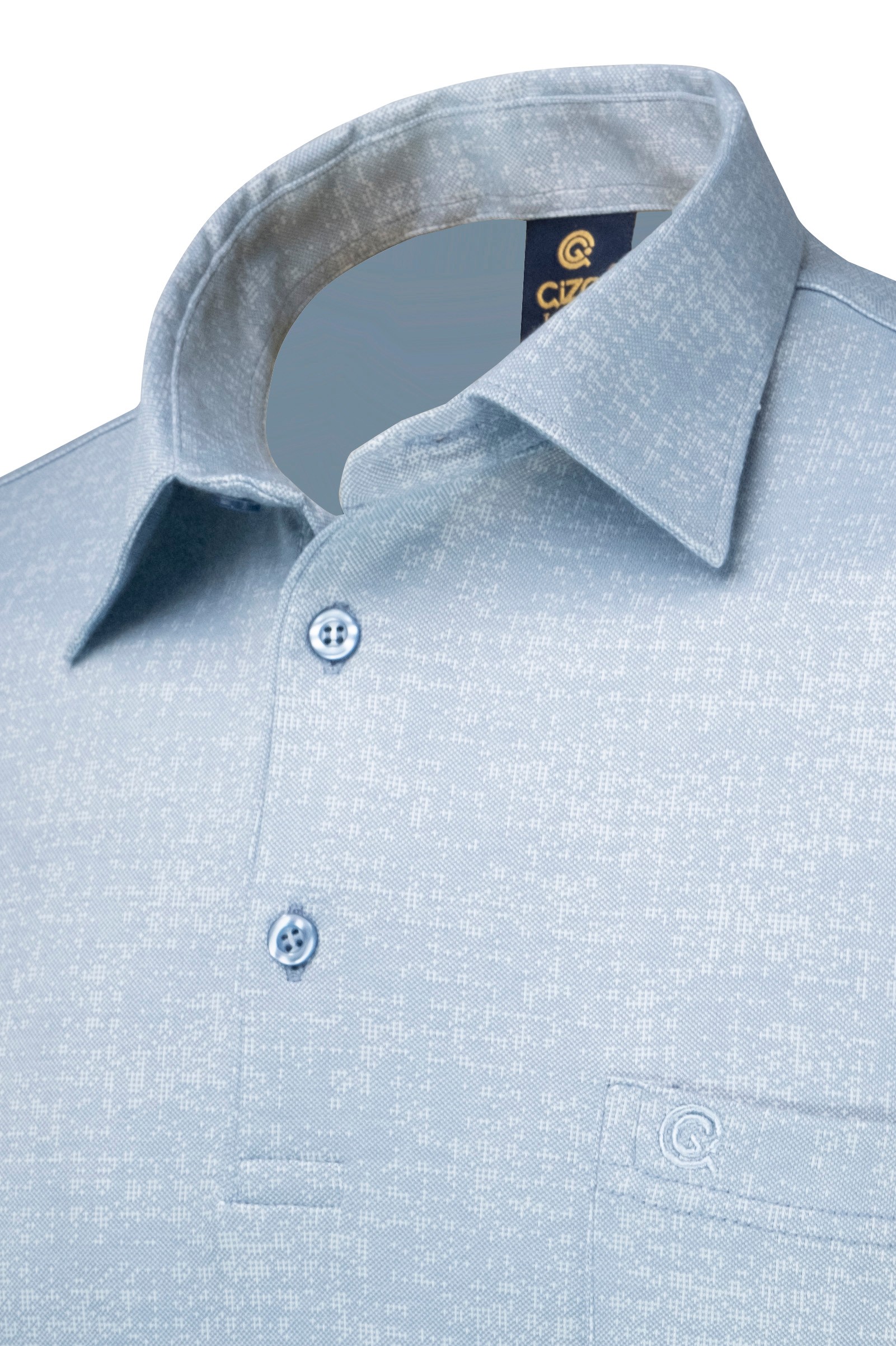 Men's Shirt Collar Buttoned Pocket T-Shirt Classic Pattern - MAVİ