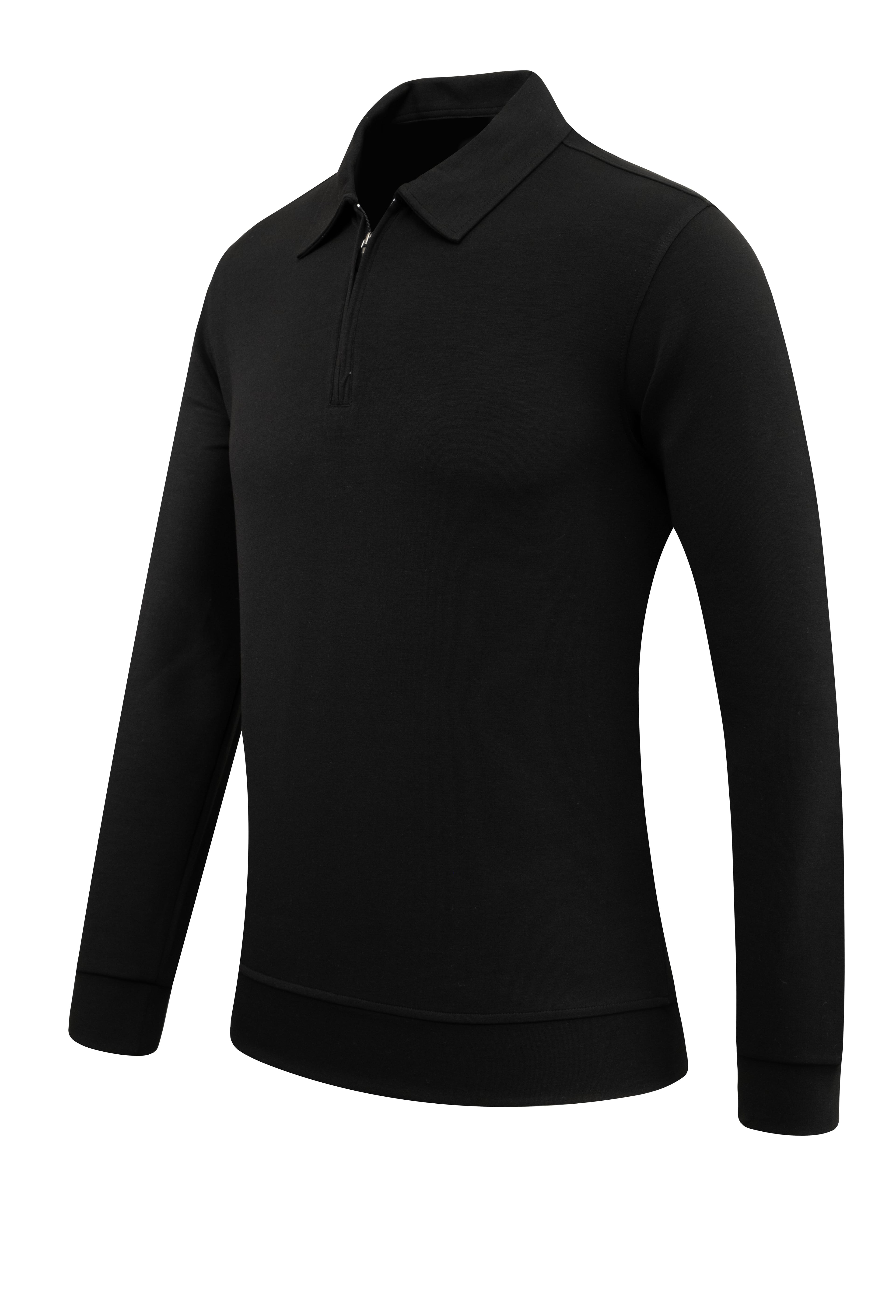 Erkek Polo Yaka Fermuarlı Sweat Düz Renk Klasik Kalıp - 5230F - BLACK
