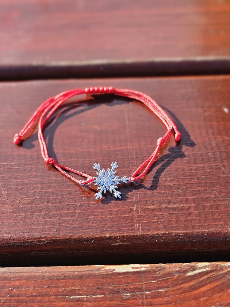 14K Altın 0.01ct Pırlantalı Kar Tanesi Kırmızı İpli Bileklik