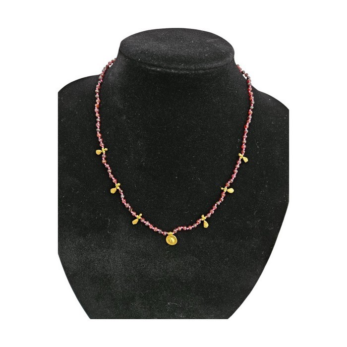 Doğal Garnet (Lal) Boncuklu Kolye - 925 Ayar Gümüş & Altın Kaplama Charm'lı - Kadınlar İçin Doğal Taş Takı, Zarif Hediye