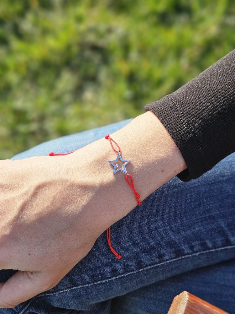 14K Altın 0.01ct Pırlantalı Yıldız Kırmızı İpli Bileklik