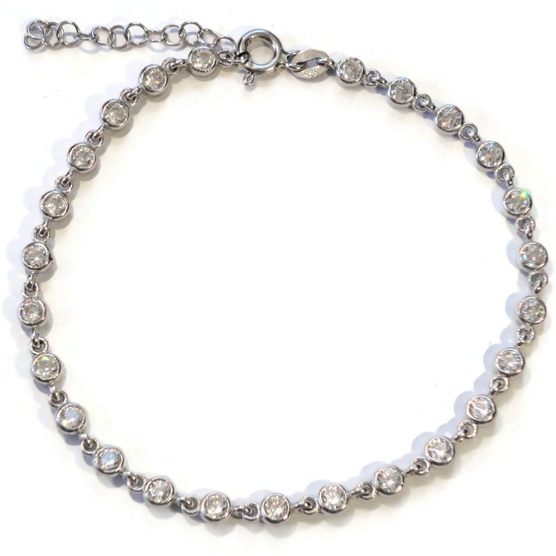 Sonsuzluğun Işıltısı: G&A Jewels 925 Ayar Gümüş Zirkon Taşlı Yuvarlak Model Bileklik - Rodaj (Rhodium)
