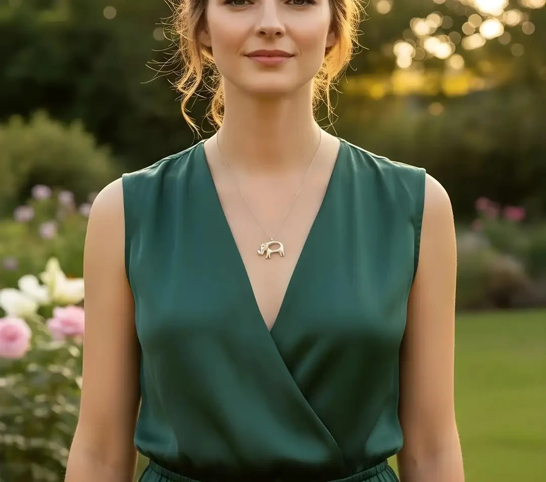 925 Ayar Gümüş 0.01CT Pırlanta Taşlı Fil Kolye