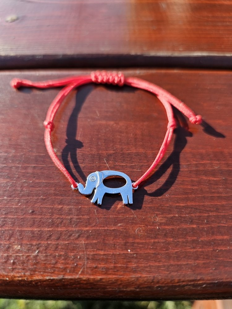 14K Altın 0.01ct Pırlantalı Fil Kırmızı İpli Bileklik