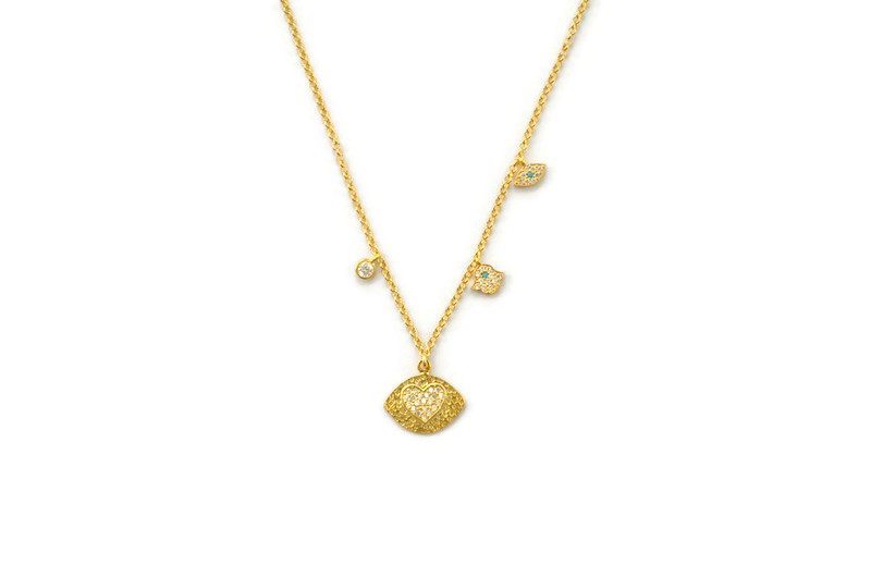 Kalpli Kolye - Hamsa Göz Zirkon Sallantılı – 925 Ayar Gümüş Altın Kaplama