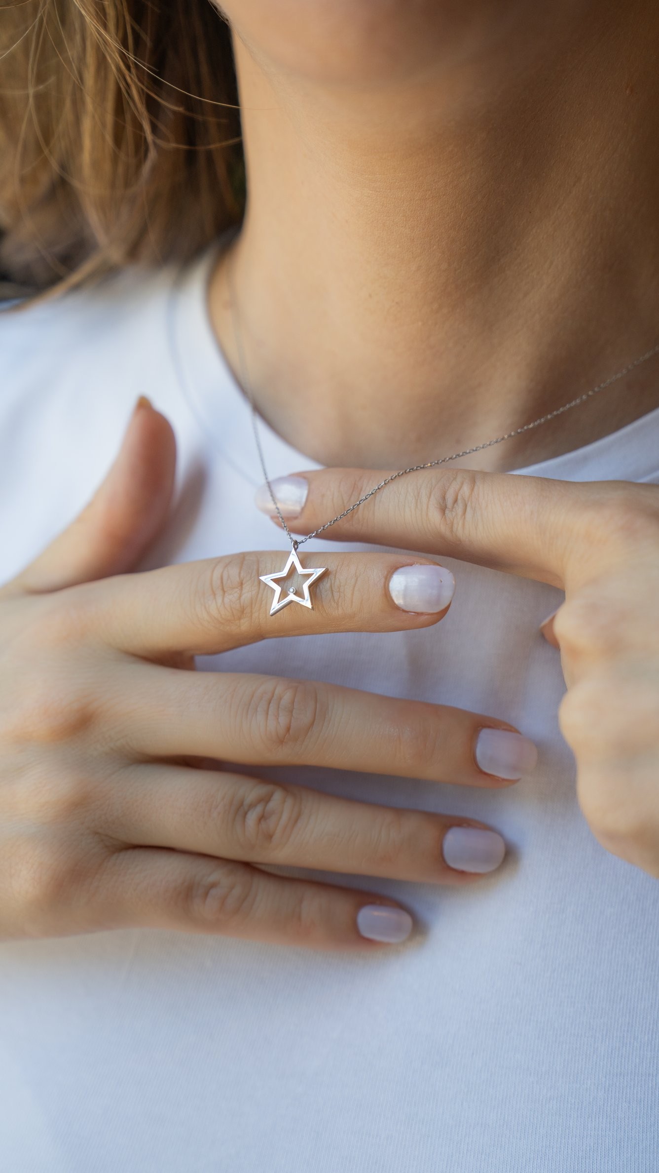 14K Altın 0.01ct Pırlantalı Yıldız Kolye