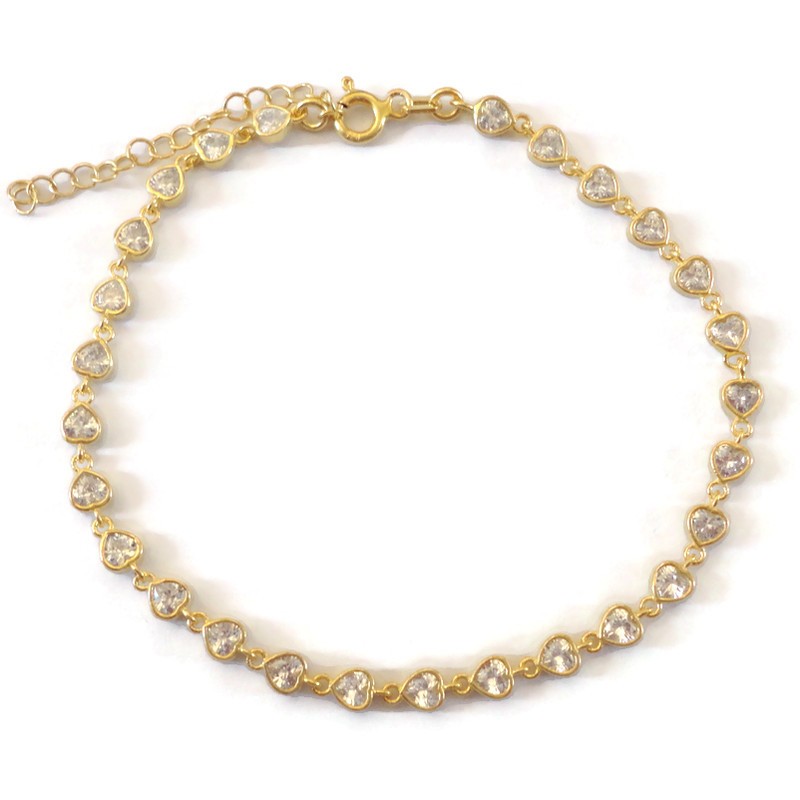 Sevginin Zarafeti: G&A Jewels 925 Ayar Gümüş Zirkon Taşlı Kalp Formlu Bileklik - Yaldız (Gold)