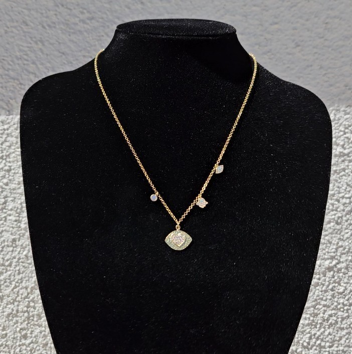 Kalpli Kolye - Hamsa Göz Zirkon Sallantılı – 925 Ayar Gümüş Altın Kaplama