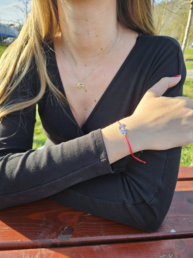 14K Altın 0.01ct Pırlantalı Fil Kırmızı İpli Bileklik