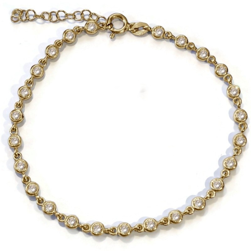 Sonsuzluğun Işıltısı: G&A Jewels 925 Ayar Gümüş Zirkon Taşlı Yuvarlak Model Bileklik - Yaldız (Gold)