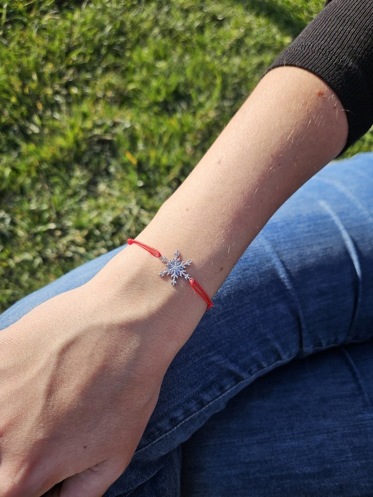 14K Altın 0.01ct Pırlantalı Kar Tanesi Kırmızı İpli Bileklik