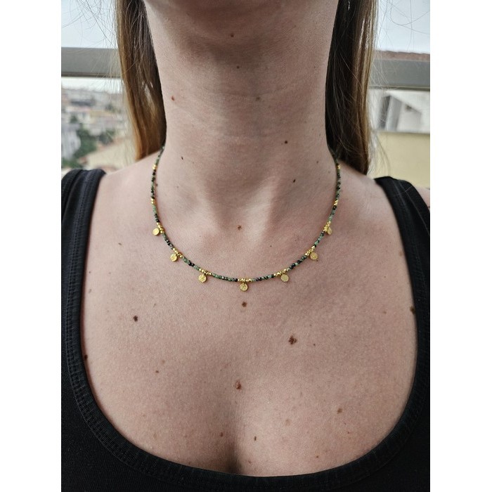 Doğal Ruby Zoisit Boncuklu Kolye - 925 Ayar Gümüş & Altın Kaplama Charm'lı - Kadınlar İçin Doğal Taş Takı, Zarif Hediye