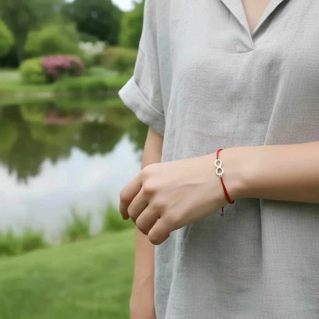 925 Ayar Gümüş 0.01ct Pırlanta Taşlı Sonsuzluk Kırmızı İpli Bileklik