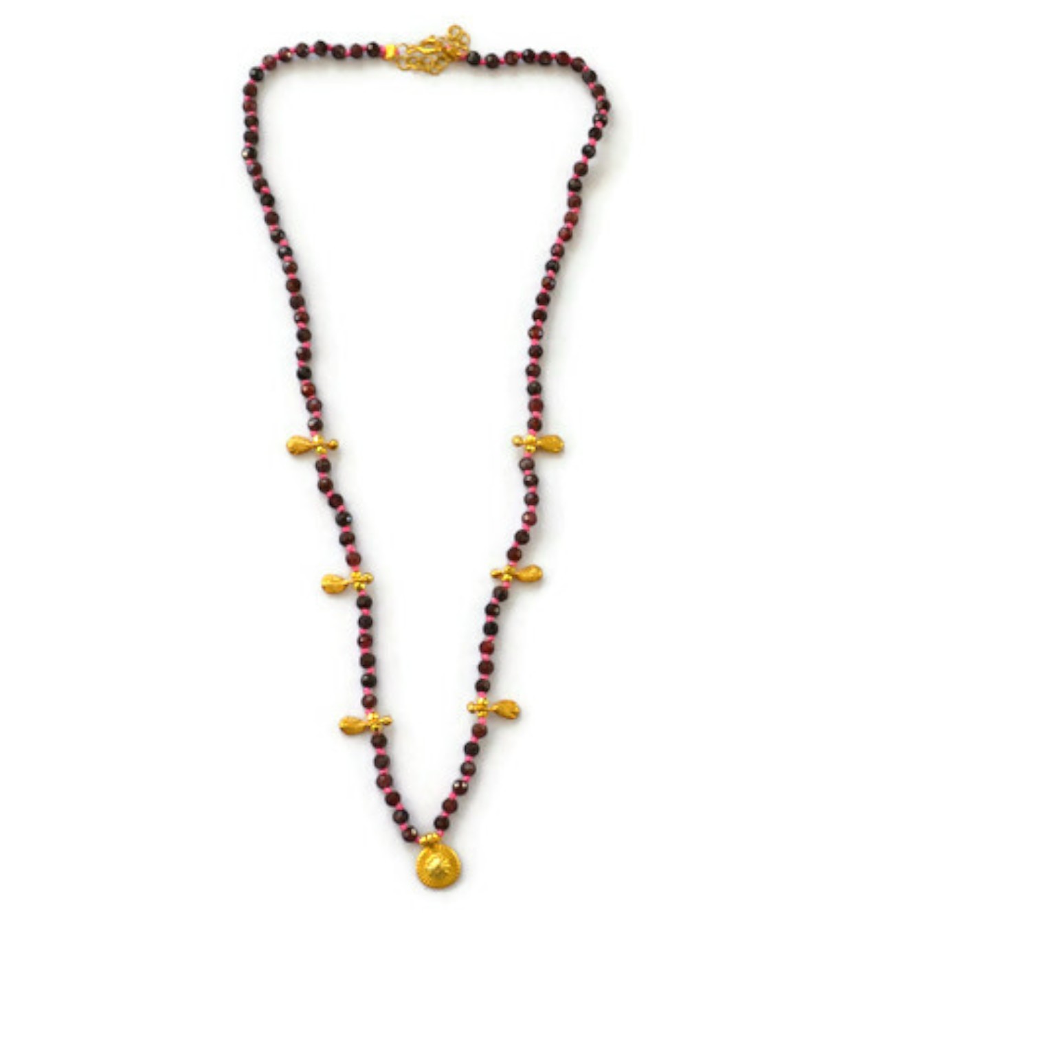 Doğal Garnet (Lal) Boncuklu Kolye - 925 Ayar Gümüş & Altın Kaplama Charm'lı - Kadınlar İçin Doğal Taş Takı, Zarif Hediye