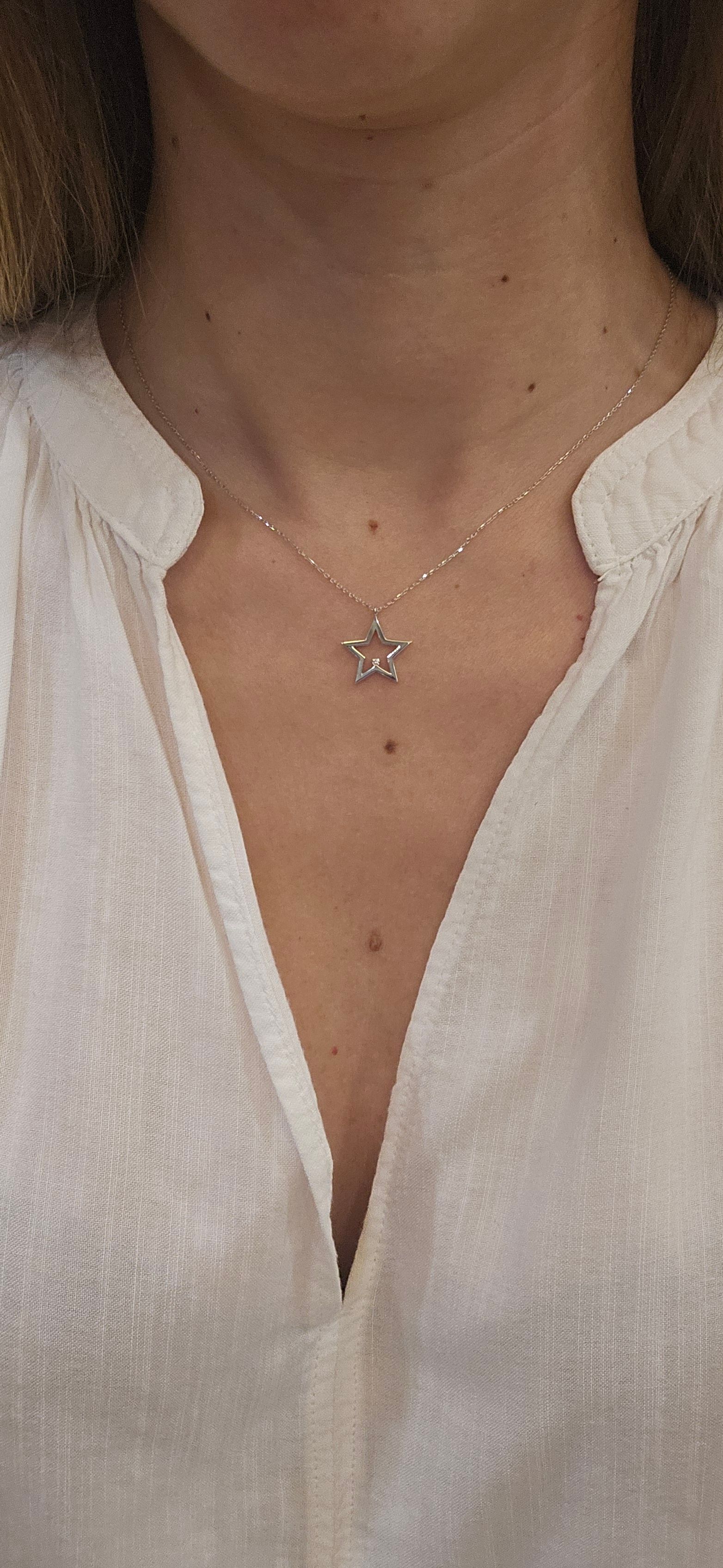 14K Altın 0.01ct Pırlantalı Yıldız Kolye