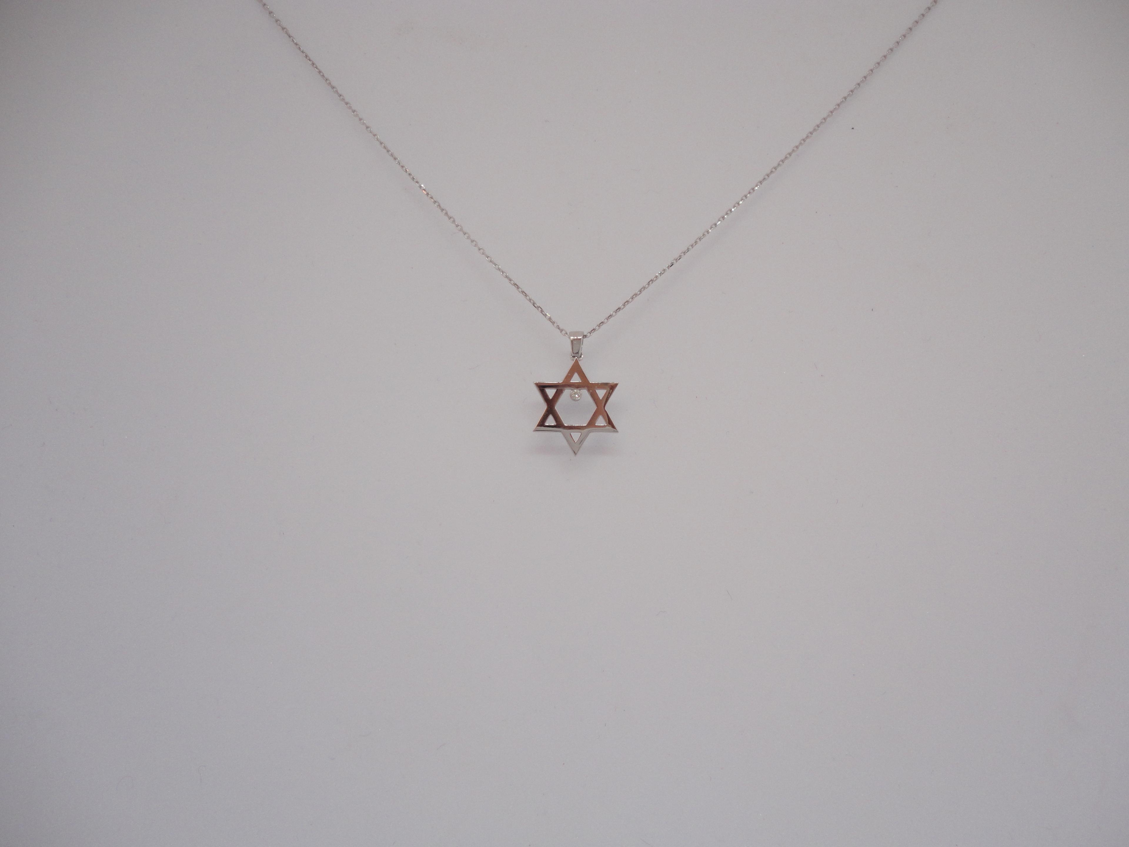 14K Altın 0.01ct Pırlantalı Davut Yıldızı Kolye