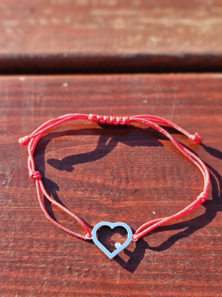 14K Altın 0.01ct Pırlantalı Kalp Kırmızı İpli Bileklik