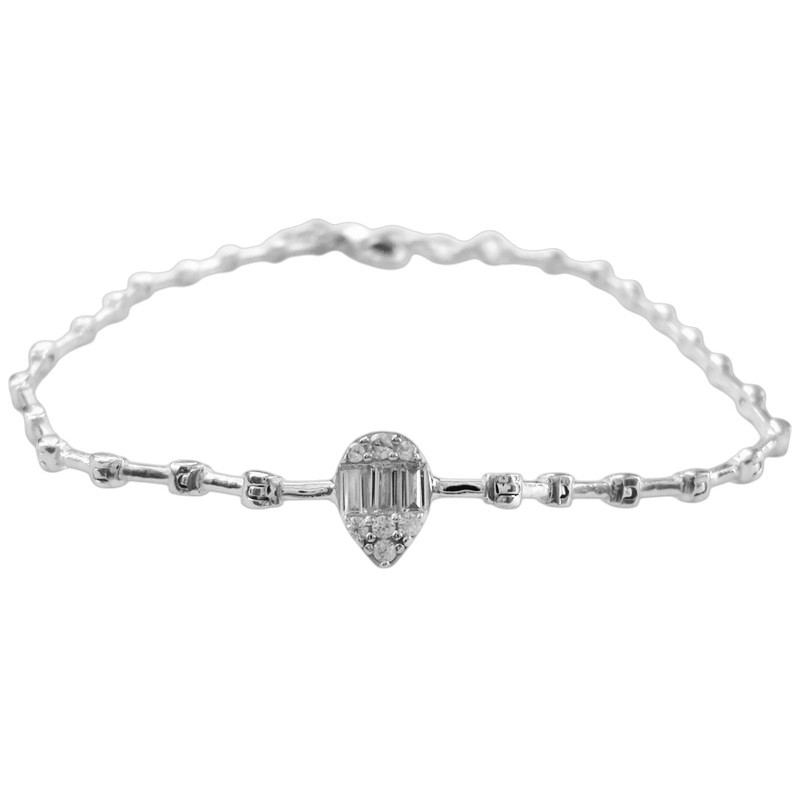 İnceliğin Damlası: G&A Jewels 925 Ayar Gümüş Damla Motifli Baget Taşlı Bileklik - Rodaj (Rhodium)