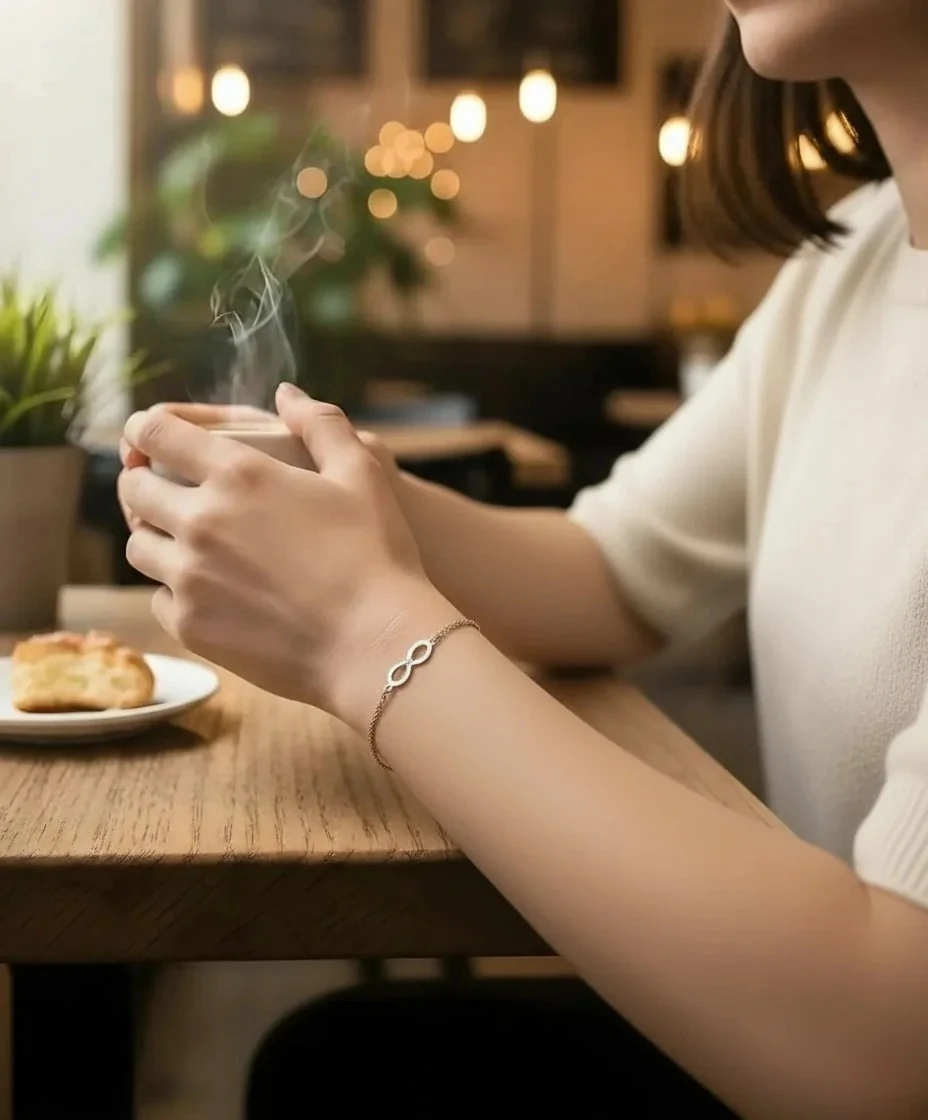 925 Ayar Gümüş 0.01ct Pırlanta Taşlı Sonsuzluk Çift Zincirli Bileklik