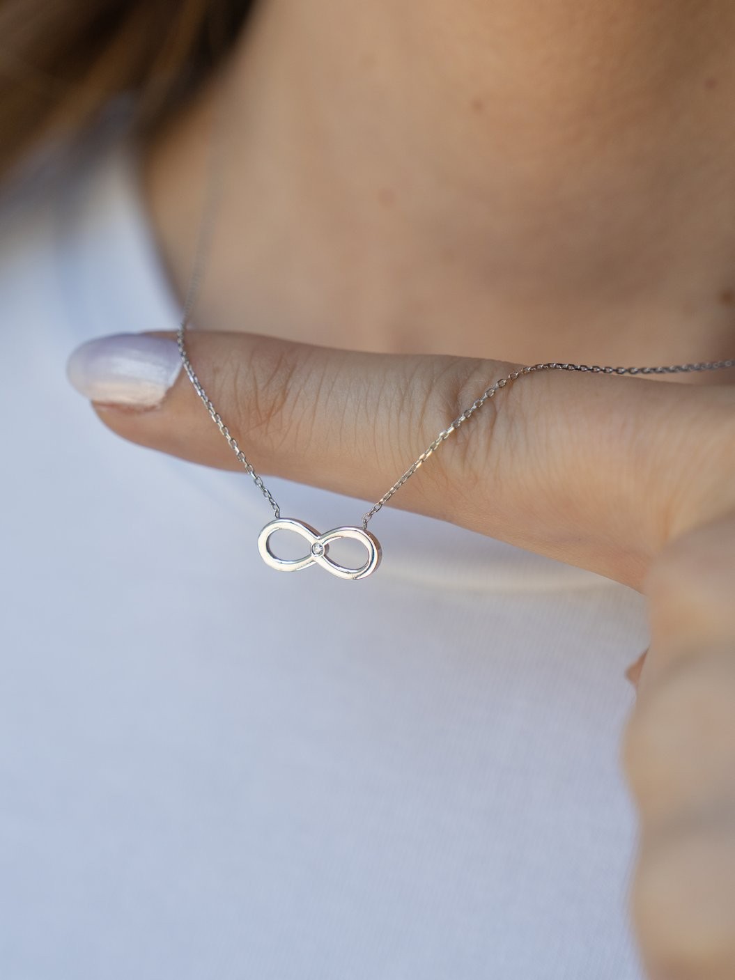14K Altın 0.01ct Pırlantalı Sonsuzluk Kolye