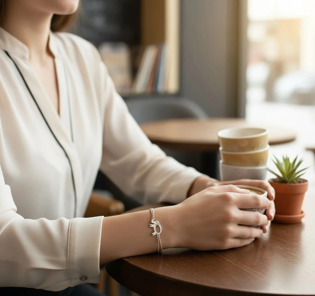 925 Ayar Gümüş 0.01ct Pırlanta Taşlı Fil Çift Zincirli Bileklik