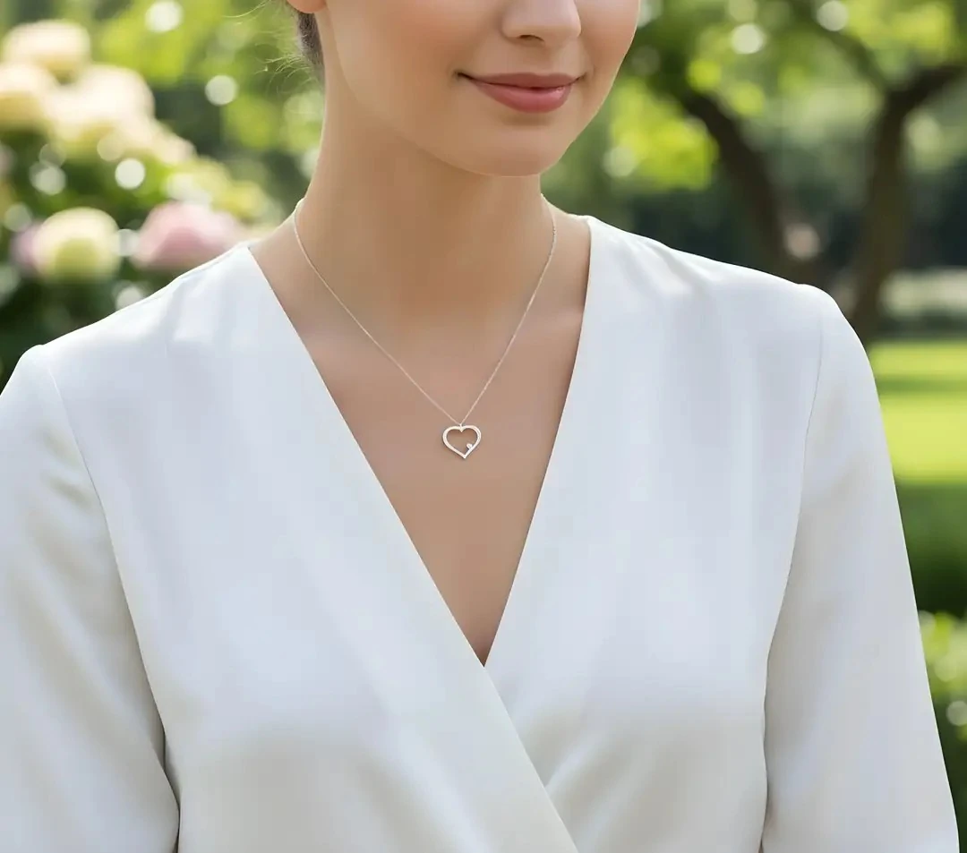 925 Ayar Gümüş 0.01ct Pırlanta Taşlı Kalp Kolye