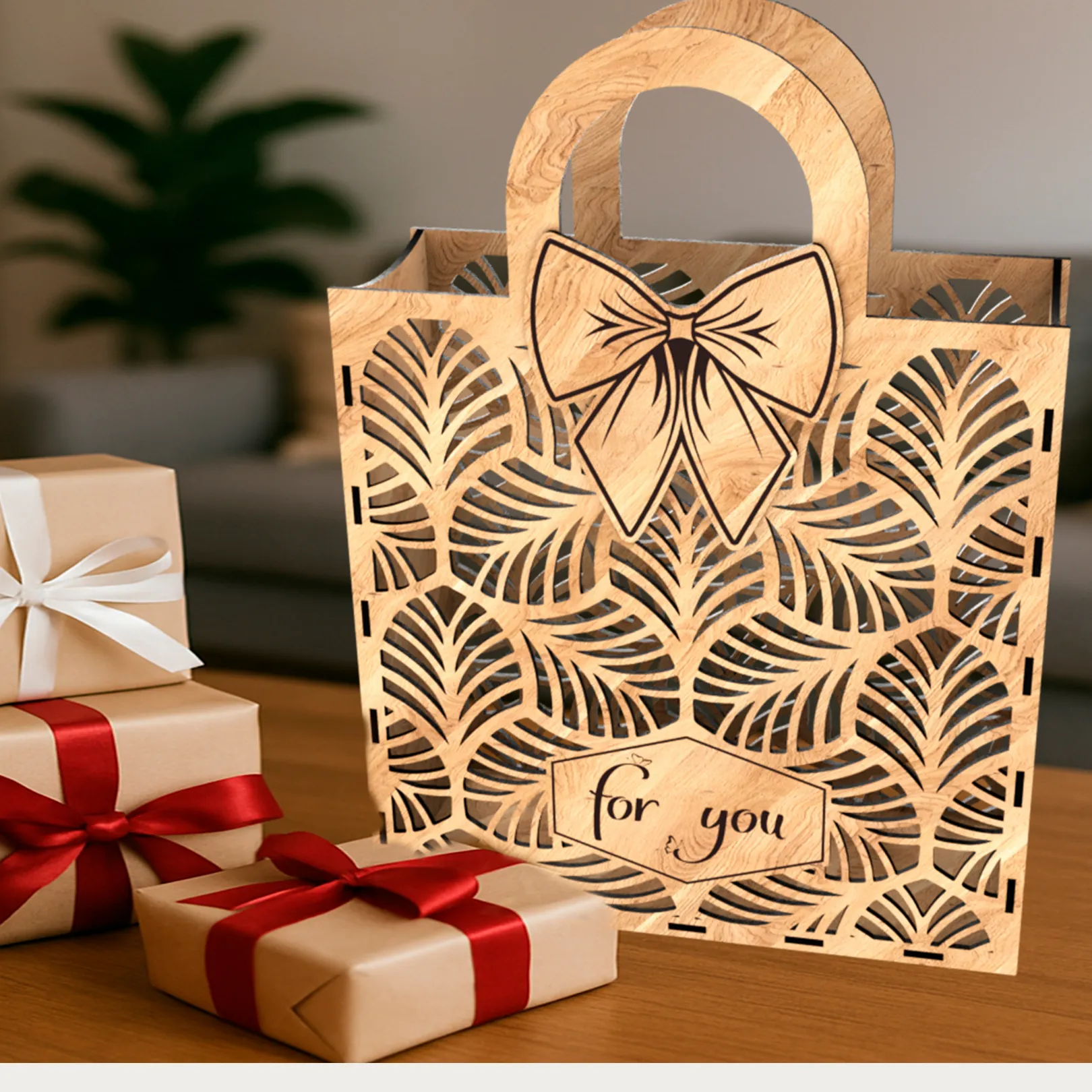 Lazer Kesim ve El Yapımı Kişiselleştirilebilir Hediye Çantası