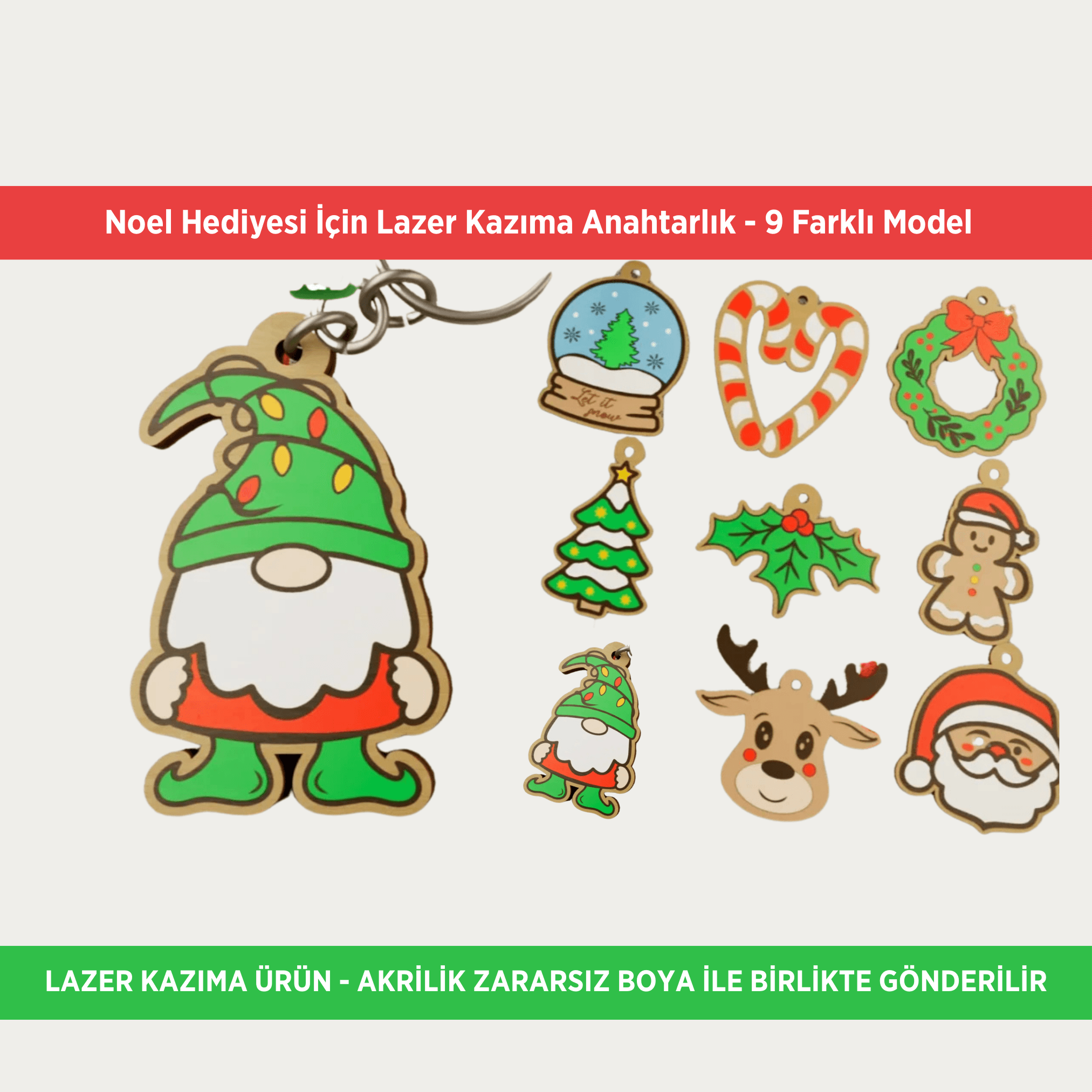 Noel ve Yılbaşı Hediyesi - 9 Farklı Dizaynda Kendin Boya Anahtarlık - Yılbaşı Eğlencenize Hediyenizi de Ekleyin