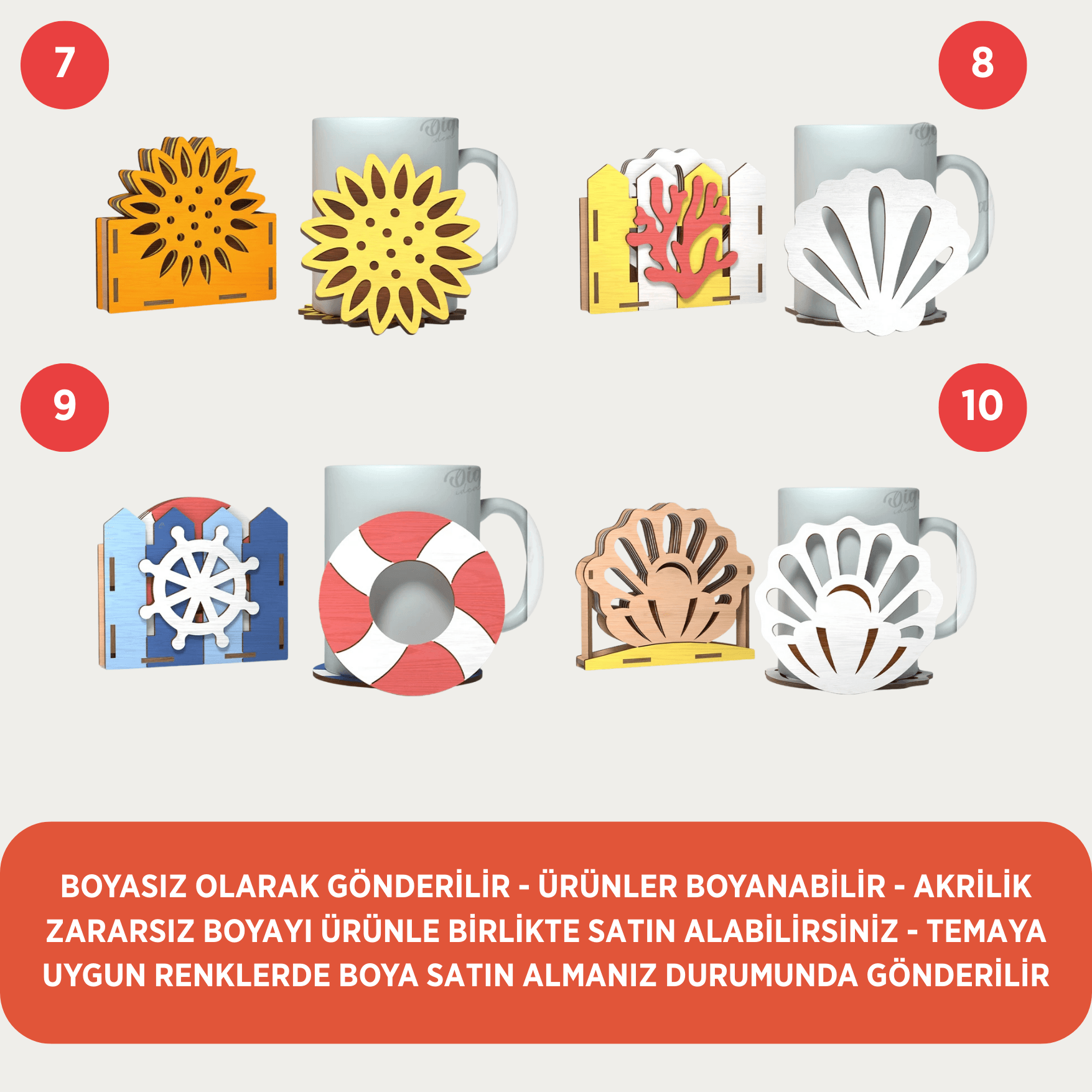 Deniz ve Yaz Temalı Bardak Altlıkları - 10 Farklı Model Stantlı Bardak Altlığı