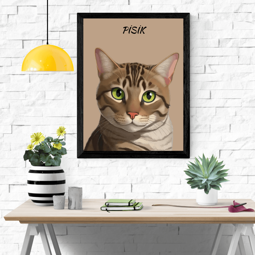 Kişiye Özel Evcil Hayvan Poster Baskı - 30*40 Boyutunda Cartoon Tasarım - Kahve