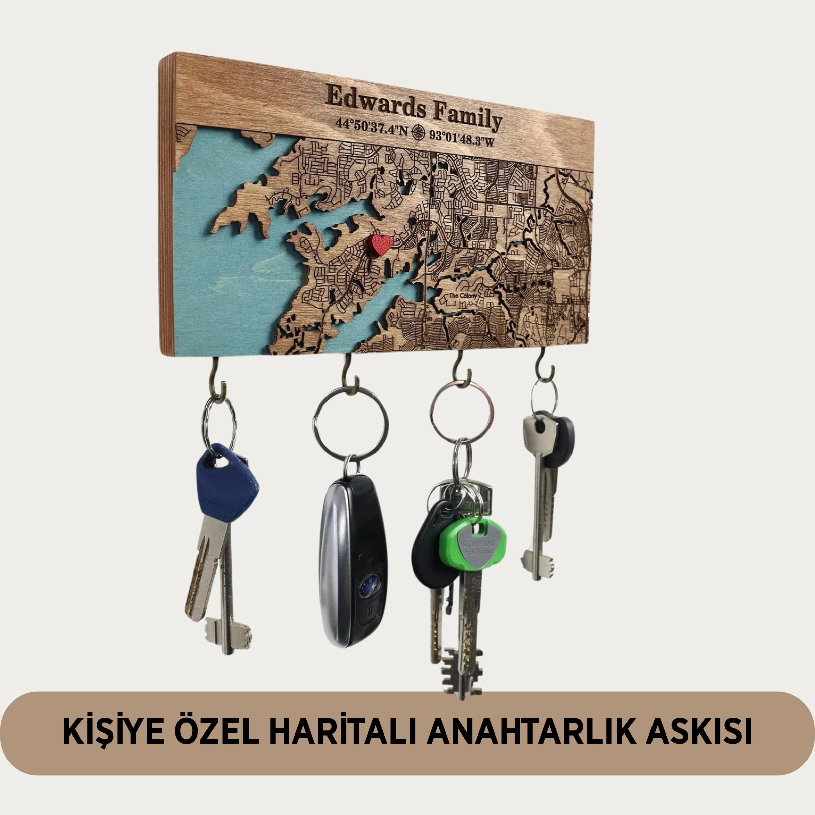 Kişiye Özel Haritalı Anahtarlık Askısı - 3 Farklı Boyut 3 Farklı Renk
