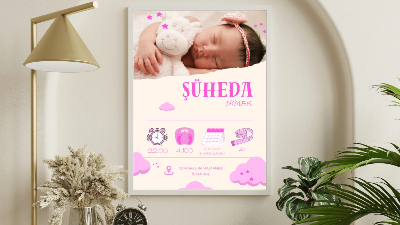 Doğum Panosu Poster Baskı - Kız ve Erkek Çocuk Tasarımlı Bebek Doğum Tablosu