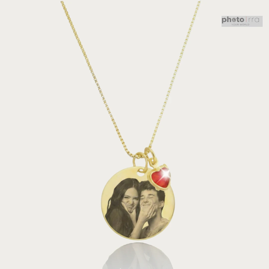 Lazer Baskı Kolye - Kişiselleştirilebilir Kendi Fotoğrafınızdan Üretilir - Gold Renk Kişiye Özel Kolye