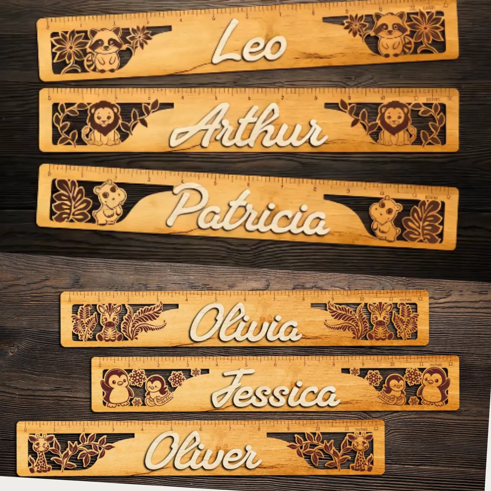 8 Farklı Hayvan Animasyonlu Kişiselleştirilebilir Çocuk Cetveli