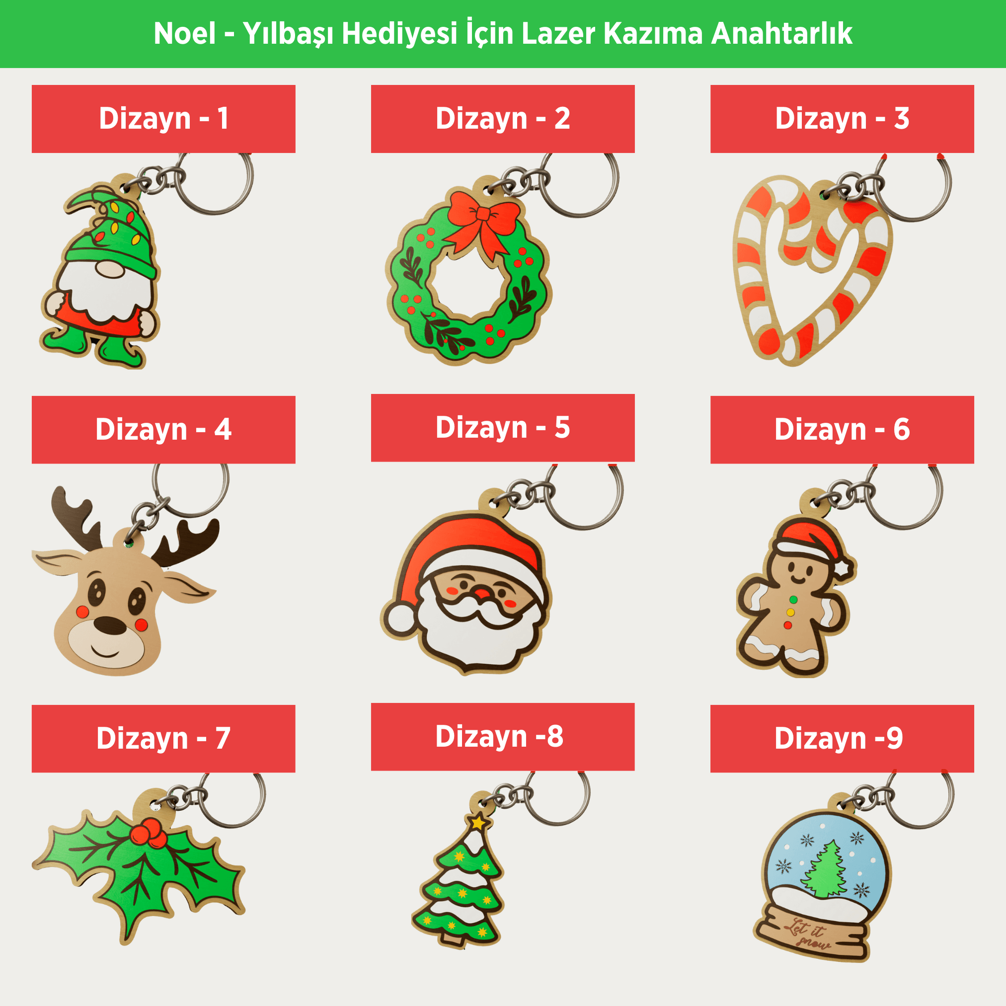 Noel ve Yılbaşı Hediyesi - 9 Farklı Dizaynda Kendin Boya Anahtarlık - Yılbaşı Eğlencenize Hediyenizi de Ekleyin