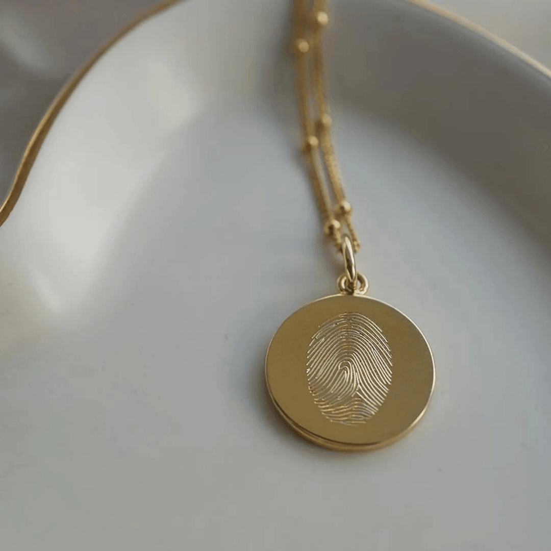 Parmak İzi Kolye - Kişiye Özel Parmak İzinden Üretilir - 15mm 316L Çelik Parmak İzi Kolye - Gold
